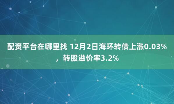 配资平台在哪里找 12月2日海环转债上涨0.03%，转股溢价率3.2%