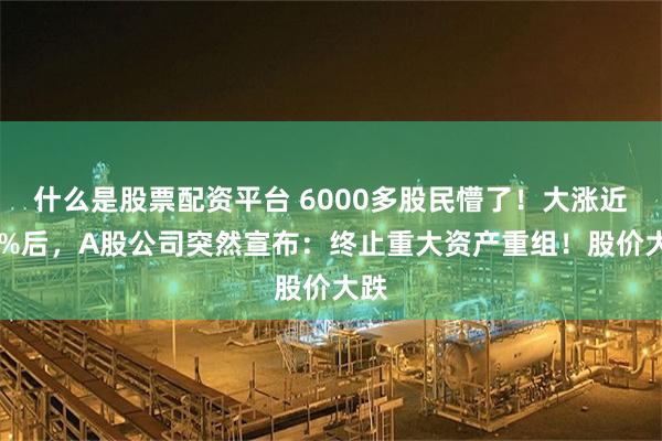 什么是股票配资平台 6000多股民懵了！大涨近50%后，A股公司突然宣布：终止重大资产重组！股价大跌